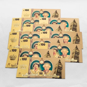 1926-2022 Karaliene Elizabete II Zelta Folija Banknotes Piemiņas Banknotes 100Pounds Viltotu Naudu, Lielbritānijas Karaliskās Ģimenes Dāvanu Kolekcija