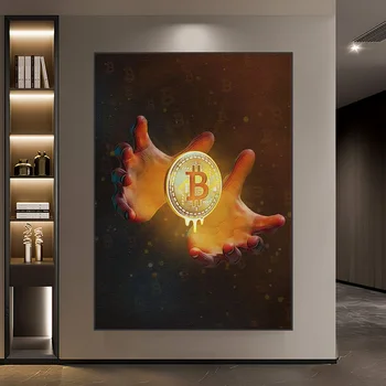 Anotācija Zelta Bitcoin Plakātu Neona Sienas Mākslas Audekls Drukāt HD Attēlu Modernu Biroju, dzīvojamo Istabu, Mājas Apdare, Krāsošanas Cuadro