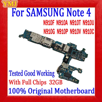 Bezmaksas Piegāde 32GB (Mainboard) Samsung Galaxy Piezīme 4 N910F N910A N910U N910G Mātesplati Oriģināls Atbloķēt Loģika Valdes Pārbaudīta