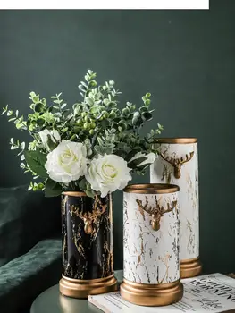 Keramikas Vāze Marmora Briežu Galvas Zelta Anotācija Modern Home Decoration, Ziedu Kompozīcijas, Hidroponika Kāzu Dekorēšana
