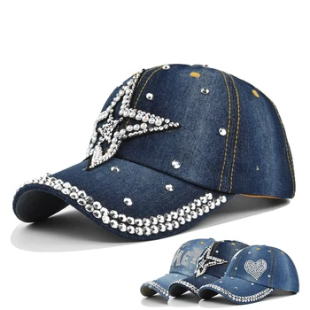 Modes Pērle Rhinestone Zvaigžņu Sirds Beisbola Cepure Vīriešiem, Sievietēm Luksusa Kristāla Džinsa Kokvilnas Snapback Cepures Hip-Hop, Cepure, Saules Cepures