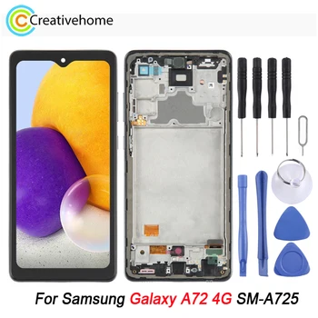 OLED LCD Displejs Priekš Samsung Galaxy A72 4G SM-A725 Touch Screen Digitizer Pilnu komplektu Remonts Nomaiņa ar Rāmi