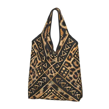 Pasūtījuma Leopardu Kažokādu Etnisko Cilšu Ģeometriskie Ornamenti, Iepirkumu Somas Lielo Pārtikas Preču Dzīvnieku Ādas Tekstūru Pircējs Tote Somas
