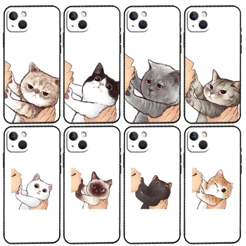 Skūpsts Kaķis Cute Kaķēns Karikatūra Tālrunis Lietā Par iPhone 15 14 Plus 11 12 13 Pro Mini Max 7 8 X XR XS Max SE 2020 2022 Vāciņu