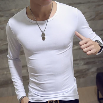 Vīrieši Elastīgs T-Krekls Gadījuma O-Veida Kakla Apaļu Kakla Garām Piedurknēm Vīriešu T-Krekls Vīriešu Likra T-Krekli Cilvēks Apģērbi