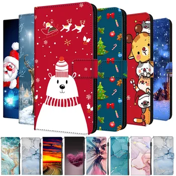 Ziemassvētku Marmora Ādas Gadījumos Xiaomi Poco F4 F5 GT F3 F2 Pro F1 C40 Telefona Maks Flip Cover F 5 FOMO Kartes Turētāja Statīva Somas