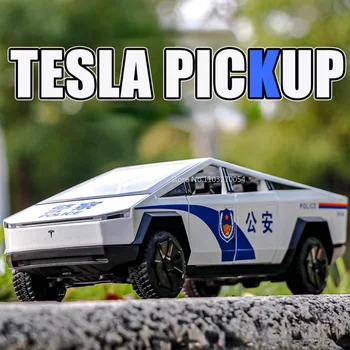 1/24 Tesla Cybertruck Pikaps Policijas Auto Modeļi Rotaļlietas Sakausējuma Diecasts Metāla Kravas Transportlīdzekļiem, Simulācija, 6 Durvju Opended Bērniem, Rotaļlietas, Dāvanas,