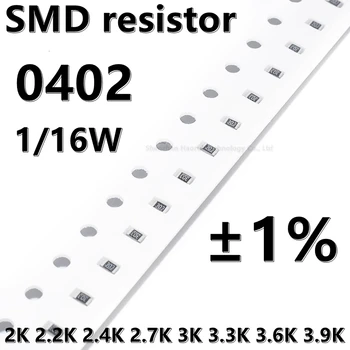 (100gab) 0402 SMD rezistors 1% 2K 2.2 K 2.4 K 2.7 K 3K 3.3 K 3.6 K 3.9 K 1/16W