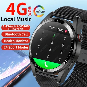 2024 Jaunais AMOLED Ekrāns, Smart Skatīties Vīrieši Vienmēr Parādītu, kāds Laiks Bluetooth Zvanu 4G Vietējās Mūzikas Smartwatch Mens Par Huawei Xiaomi