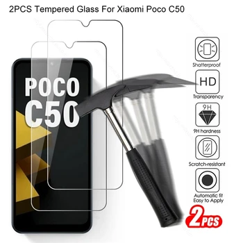 2GAB Pilnībā Segtu Aizsardzības Stiklu Xiaomi Poco C50 PocoC50 4G Stikla Ekrāna Aizsargs Filmu Maz Poko C50 C 50 50C līdz 2023. 6.52
