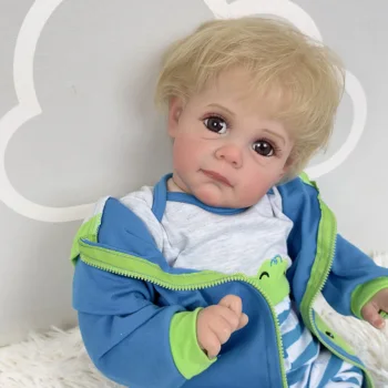 60 CM, 3D Krāsas Mīksta Silikona Atdzimis Bērnu Lelle, Rotaļlieta Ar Vēnu Auduma Struktūra, Blondi Mati Zēns Toddler Dzīvs Saģērbt Rotaļlietas