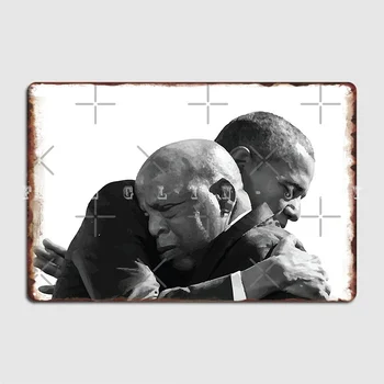 Asv Prezidents Baraks Obama Hugs Rep John Lewis Uz Bloody Sunday Anniversary Plakātu Metāla Plāksne Virtuves Sienas Dekoru, Skārda Parakstīt Plakātu