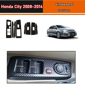 Auto Stils Melnā Oglekļa Decal Auto Logu Pacēlāju Pogu, Slēdzi Paneļa Vāku Apdare Uzlīmi, 4 Gab./Komplekts Priekš Honda City 2008-2014
