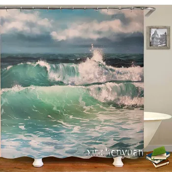 Jauno Radošo Okeāna Viļņu Mākslas Ūdensizturīgs Vannas Aizkaru 3d Apdrukāta Auduma ar Āķi Apdare Dušas Aizkars M50