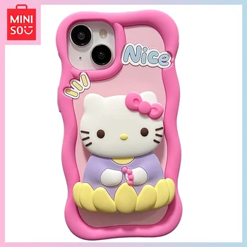 Miniso Hello Kitty Lotus Kawaii Iphone14Promax Pārsegu ar Spoguļa 13/12Pro Silikona 11 Lietā par Meitenes Dzimšanas dienas dāvana