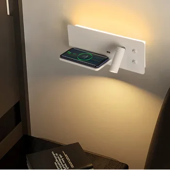 Mūsdienu Minimālisma LED Sienas Lampa Radošo Ziemeļvalstu Guļamistaba USB Bezvadu Lādēšanas Gultas Lampa, Dzīvojamā Istaba Fona Sienas Lampas