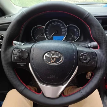 Roku Šūtas Īstas Ādas Stūres Rats Segums, Toyota RAV4, Corolla Corolla iM (ASV) 2013-2019 Pielāgota Auto roktura vāciņš