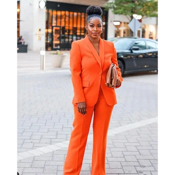 Spilgti Oranža Sieviešu Uzvalks Divas Gabals （Jaka+Bikses)tiek izveidota Jauna Eleganta Atloks Sieviešu Oficiāls pasākums Apģērbi