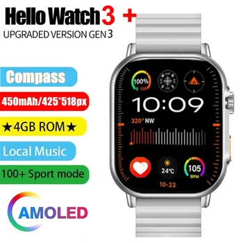 Sveiki Skatīties 3, Plus 4 GB Smartwatch AMOLED 2023 Skatīties 9 Ultra ChatGPT NFC Smart Skatīties uz Vīriešiem Ai WatchFace Kompass PK HK9 Ultra 2