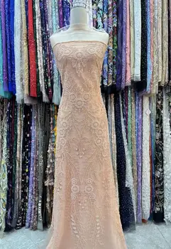 tilla izšuvumu franču neto mežģīņu auduma SYJ-1306661 ar pērlītēm, lai puse kleita