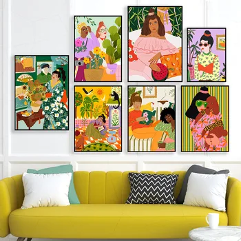 Vintage Krāsains Meitene, Suns, Puķe Audekla Apgleznošana Sienu Mākslas Izdrukāt Plakāta Attēlu Apdare Modern Home Decoration, Istabas Dekori