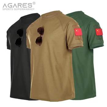 Vīriešu Āra Taktiskā Militārā T-krekls Elpojošs Armijas Kaujas Pasūtījuma logo emblēma Ātri Sausas Medību Pārgājieni Tee Atloks ar īsām piedurknēm