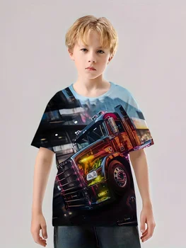Zēna 3D Truck Drukāt Cool T-krekls Bērniem Īsām Piedurknēm Apkalpes Kakla Gadījuma Comfy Vasaras Apģērbu